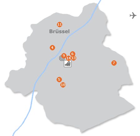 Karte mit Pensionen und anderen Unterkünften in Brüssel
