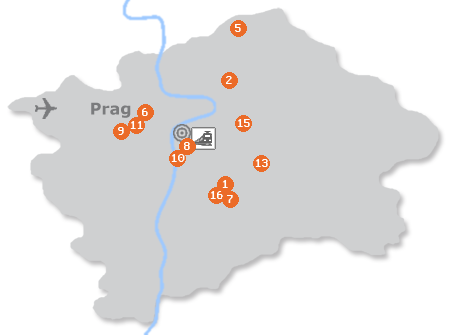 Karte mit Pensionen und anderen Unterkünften in Prag