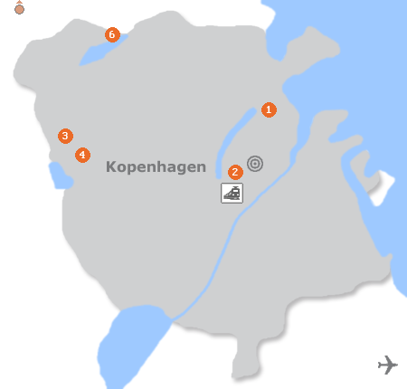 Karte mit Pensionen und anderen Unterkünften in Kopenhagen