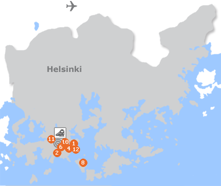 Karte mit Pensionen und anderen Unterkünften in Helsinki