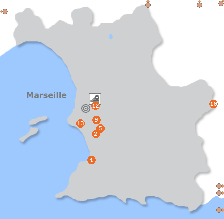 Karte mit Pensionen und anderen Unterkünften in Marseille