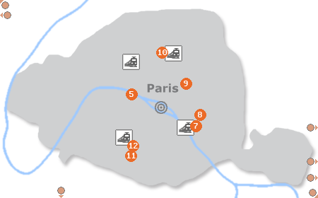Karte mit Pensionen und anderen Unterkünften in Paris