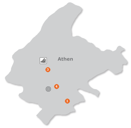 Karte mit Pensionen und anderen Unterkünften in Athen