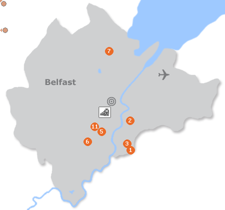 Karte mit Pensionen und anderen Unterkünften in Belfast