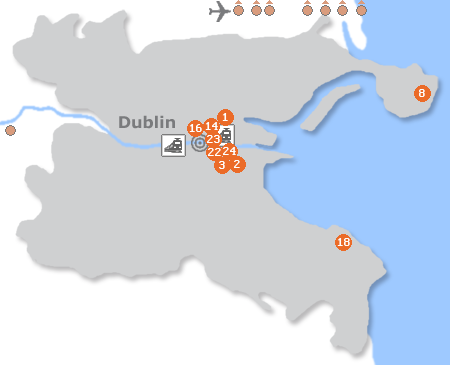 Karte mit Pensionen und anderen Unterkünften in Dublin