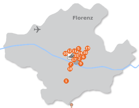 Karte mit Pensionen und anderen Unterkünften in Florenz