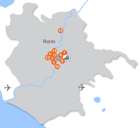 Karte mit Pensionen und anderen Unterkünften in Rom
