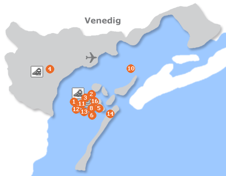 Karte mit Pensionen und anderen Unterkünften in Venedig