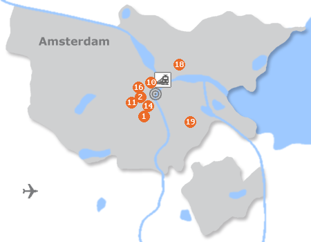 Karte mit Pensionen und anderen Unterkünften in Amsterdam