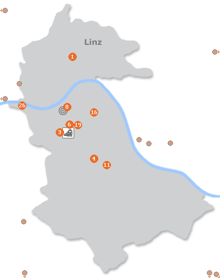 Karte mit Pensionen und anderen Unterkünften in Linz