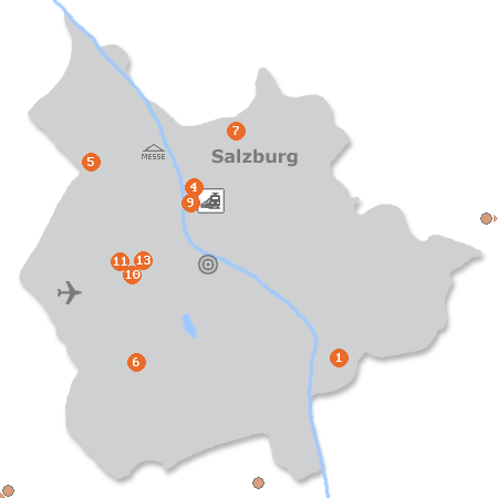 Karte mit Pensionen und anderen Unterkünften in Salzburg