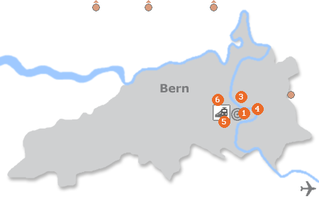 Karte mit Pensionen und anderen Unterkünften in Bern