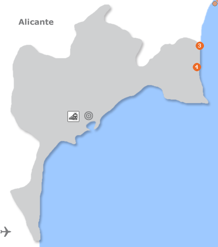 Karte mit Pensionen und anderen Unterkünften in Alicante