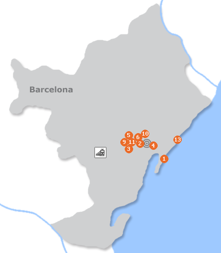 Karte mit Pensionen und anderen Unterkünften in Barcelona