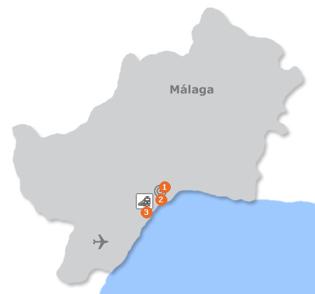 Karte mit Pensionen und anderen Unterkünften in Málaga