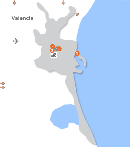 Karte mit Pensionen und anderen Unterkünften in Valencia