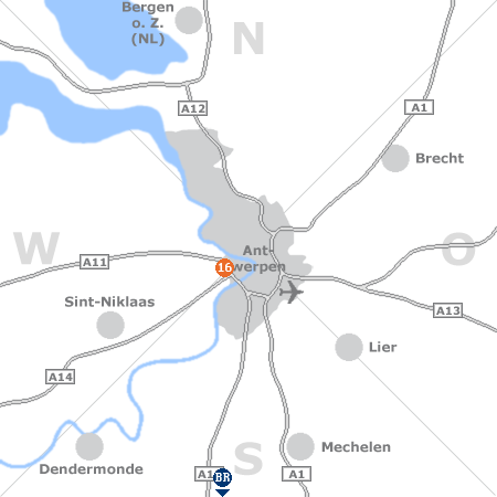 Karte mit Pensionen und anderen Unterkünften rund um Antwerpen