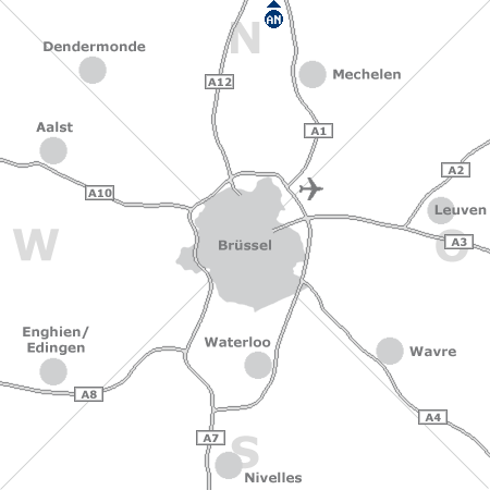 Karte mit Pensionen und anderen Unterkünften rund um Brüssel