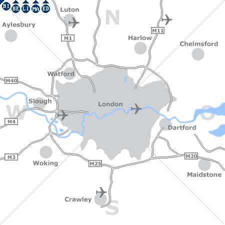 Karte mit Pensionen und anderen Unterkünften rund um London