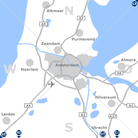 Karte mit Pensionen und anderen Unterkünften rund um Amsterdam