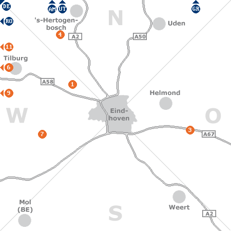Karte mit Pensionen und anderen Unterkünften rund um Eindhoven
