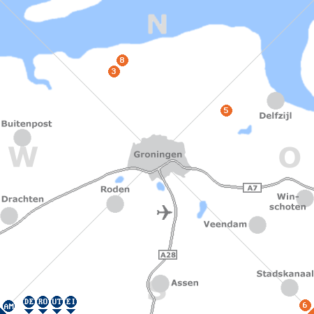 Karte mit Pensionen und anderen Unterkünften rund um Groningen
