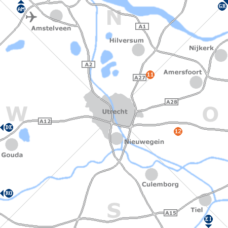 Karte mit Pensionen und anderen Unterkünften rund um Utrecht